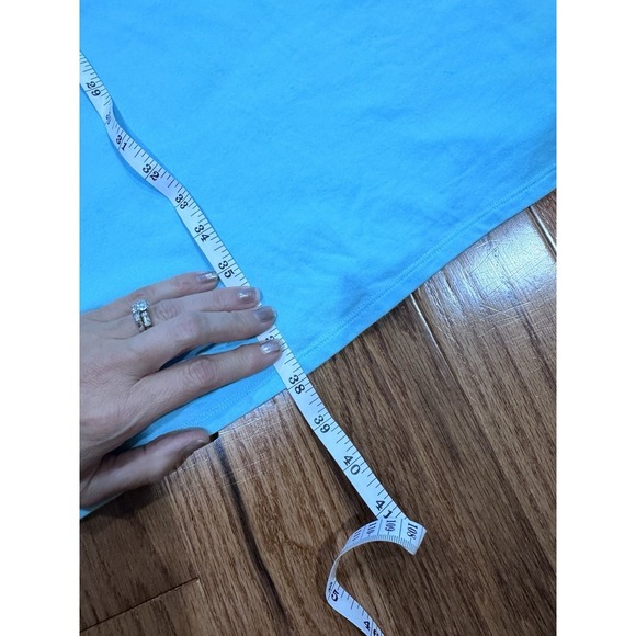 EILEEN FISHER Crew Neck T-Shirt Dress Women's L Aqua Blue Relaxed Fit Coastal - Picture 7 of 8